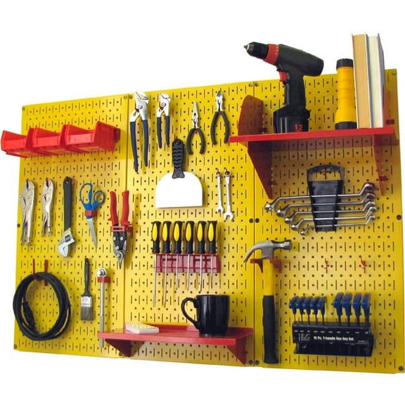 Pegboard Standard Tool Storage Kit, Yellow & Red - 48 x 32 x 9 in.