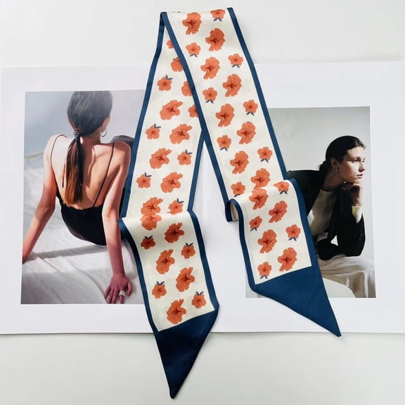 Nvzi-c Elegant Personalized Scarf, Long Small Scarf, Thin Narrow Strap Scarf, Neck Tie, Hair Tie Bag Decoration, Hand Gift Ribbon -1 Piece (Blue)
