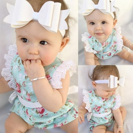 Kids Baby Girl Clothes Lace Floral Cotton Romper Bodysuit Jumpsuit ...