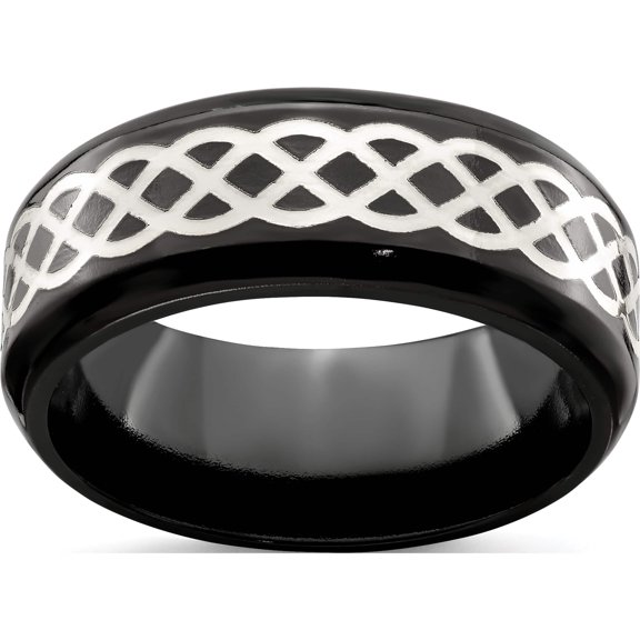 Black Ti & Sterling Silver Satin & Polished Inlay Celtic Ring