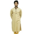 thumbnail image 2 of Atasi Men's Casual Beige Designer Long Kurta Ethnic Wear Tunic Shirt-Small, 2 of 8