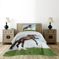 thumbnail image 3 of Ambesonne Nature Quilted Coverlet 2 Pcs, Horse Pacing on Grass, Twin Size, Blue Green Brown, 3 of 5