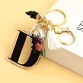 thumbnail image 3 of LLavero de acrílico del alfabeto para hombre y mujer, llaveros de borla con patrón de pétalos de arte, soporte para bolso, 26 letras iniciales, regalos Unisex, 3 of 4