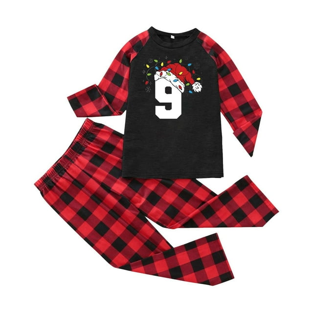 Dsscvnef Tenues Familiales Assorties Noël Parent-Enfant Numéro Neuf Imprimé Vêtements de Maison Col Rond Pantalon à Manches Longues Ensemble de Pyjamas (Style Enfant) Pyjamas Assortis Noël Famille Vacances