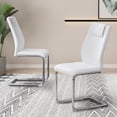 thumbnail image 2 of Dining Chairs Set of 2, Modern PU Faux Leather Dining Room Chairs with High Back and Chrome Metal Base, Upholstered Armless Side Chair Desk Chair for Living Room, Bedroom, Office, White, 2 of 7