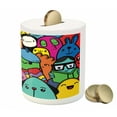thumbnail image 3 of Indie Piggy Bank, Hand Drawn Colorful Doodle of Funny Crazy Monster Buddies Group Drawing Style, Ceramic Coin Bank Money Box for Cash Saving, 3.6" X 3.2", Multicolor, by Ambesonne, 3 of 4
