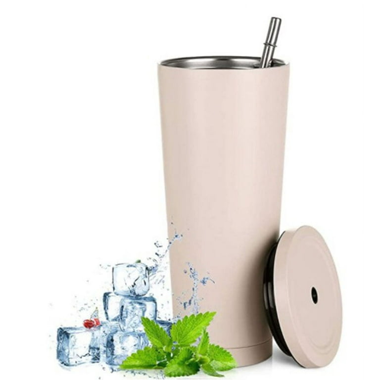 Narrow Drinking Cup Made Of Stainless Steel With Lid And Straw