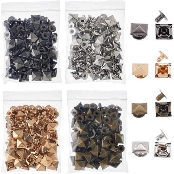 200 Sets 4 Colors Leather Rivets 10mm Spots Studs Rivets Square Leather Rivets Metal Punk Studs Rivets Pyramid Rivet Handicraft DIY Punk Spikes Accessories