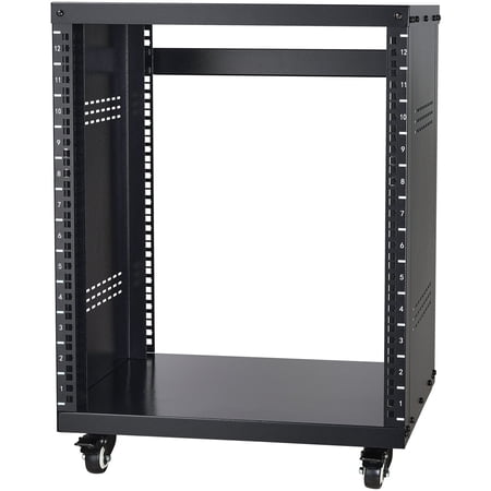 KFFKFF 12U Audio-Visual Rack Stand, Supports up to 500 lbs, Equipped with Secure Locking Wheels and Versatile Round & Square Mounting Holes, Featuring Unique Ventilation for 19" AV, Music & IT Gear