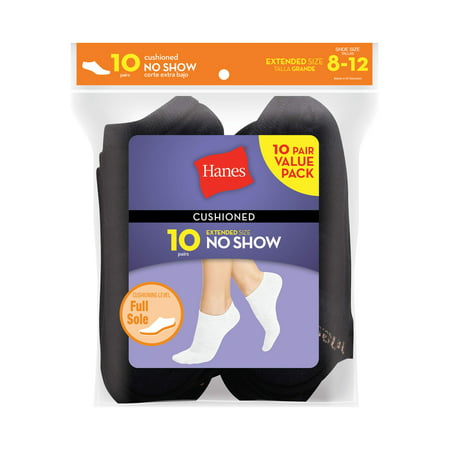 Hanes Women's Cushioned No Show Socks, 10 Pack, Black, (Best No Show Socks That Stay On)