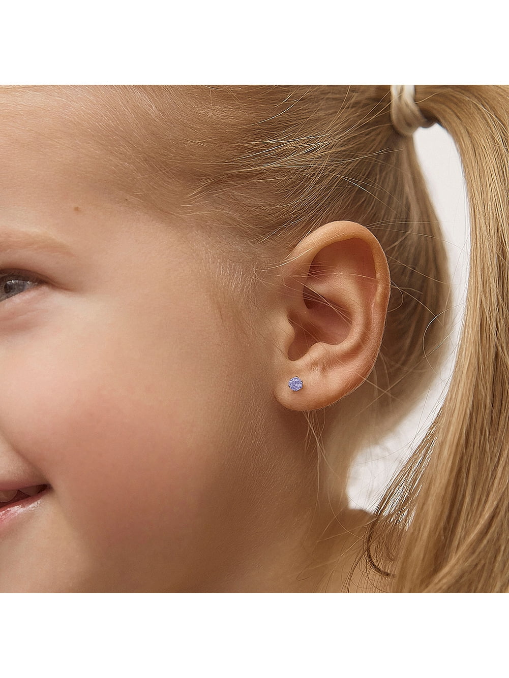 Radiant Prong Simulated Alexandrite Toddler Earrings Safety Screw Back 14k Gold