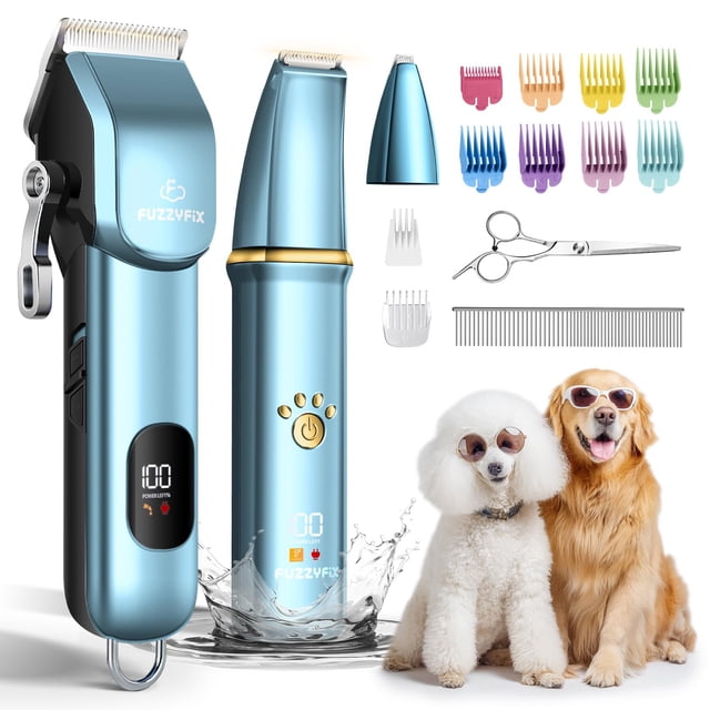 FuzzyFix Dog Grooming Kit, Dog Clippers for Grooming for Thick Curly Coats, Professional Pet Hair Shaver Paw Trimmer Cordless Rechargeable L