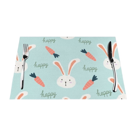 YFYANG Washable Heat-Resistant Placemats, 70% PVC/30% Polyester, Carrot Bunny Doodle Kitchen Table Mat, 12" x 18" 4 Piece