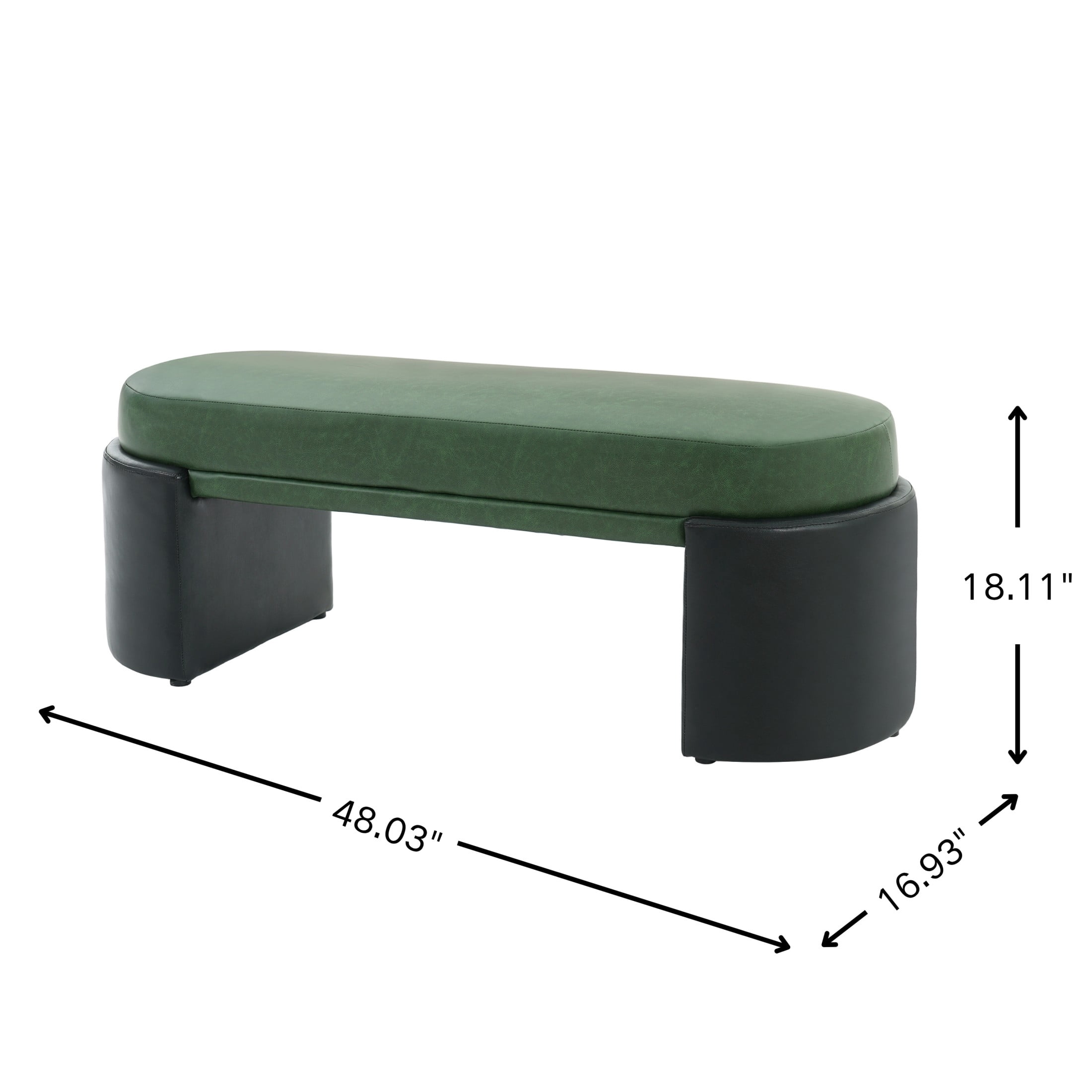 Christopher Knight Home 48" Modern PU Leather Upholstered Ottoman Bench with Legs, Green+Black