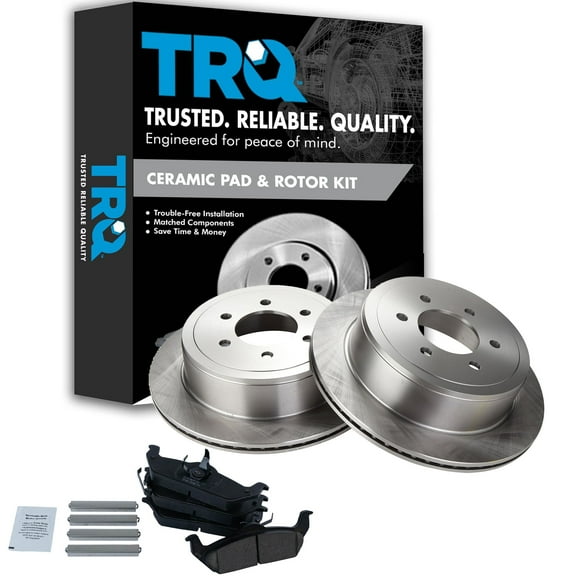 TRQ Rear Brake Pad & Rotor Kit Brake Pads Brake Rotor Ceramic Fits Select 2004-2011 Ford F-150 2006-2008 Lincoln Mark LT