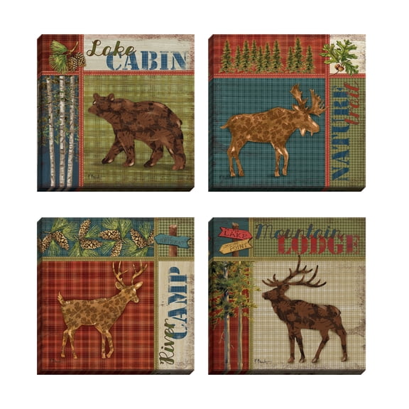 Four 12x12-inch Forest Lodge Decor Canvas Prints, Ready to Hang!