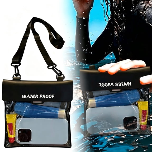 HonestMatter Waterproof Phone Case with Crossbody Strap, Submersible Dry Bag for Swimming, Floating Pouch for Rafting and Beach, Black