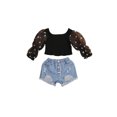thumbnail image 2 of FOCUSNORM Little Girl Suit Summer Clothes Polka Dot Crop Tops+Ripped Shorts, 2 of 7