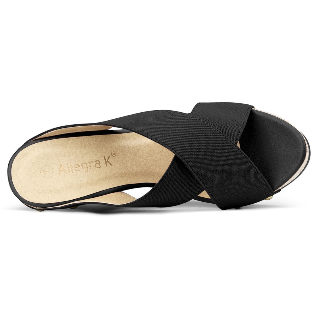 DARING DIVA Women's Stylish Open Toe Linen Platform Slide Wedge Sandals Black 7.5