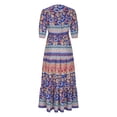 thumbnail image 5 of QQAMB Womens Summer Beach Dress Boho Dresses Fashion Floral Print Dress Casual V-Neck Short Sleeve Slit Hem Maxi Dress Purple L, 5 of 8