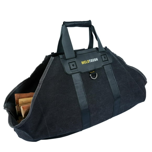 Porte-Bûches en Toile avec Poignée en Silicone Souple, Support en Bois avec Sangle de Sécurité pour Transporter le Bois au Cheminée, Poêle, Feu de Camp Ou Feu de Joie (Gris)