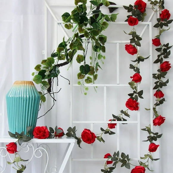 TNDBKQWR Fake Hanging Flowers Ceiling Decor Wall Plants Artificial Decor Garland Backdrop Arch Decor Fake Hanging Flower, Red, 2m/6.56ft