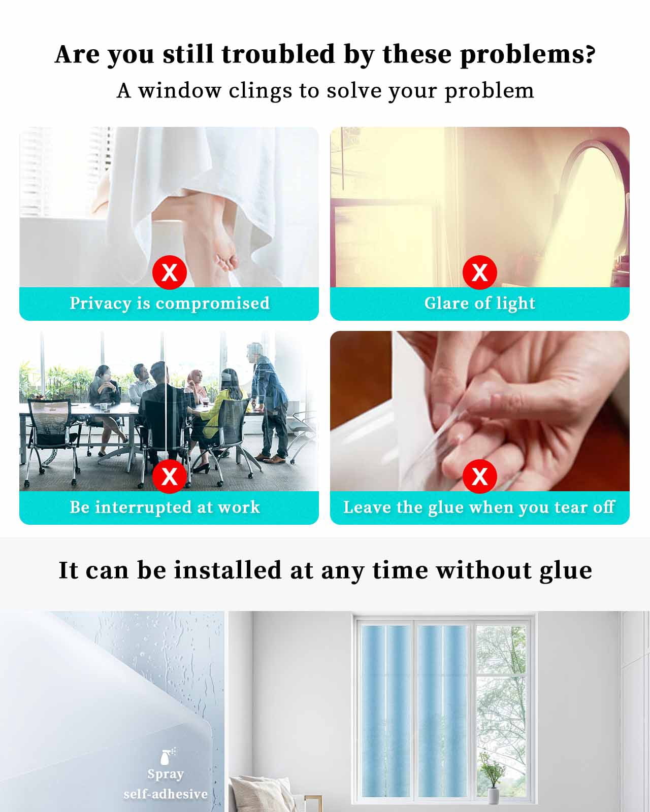 Window Privacy Film Blue Ombre Stained Glass Window Film Decorative Sun Block Window Cover Modern Art Farmhouse Window Clings Static Adhesive Sticker for Bathroom 23.6"x78.7"