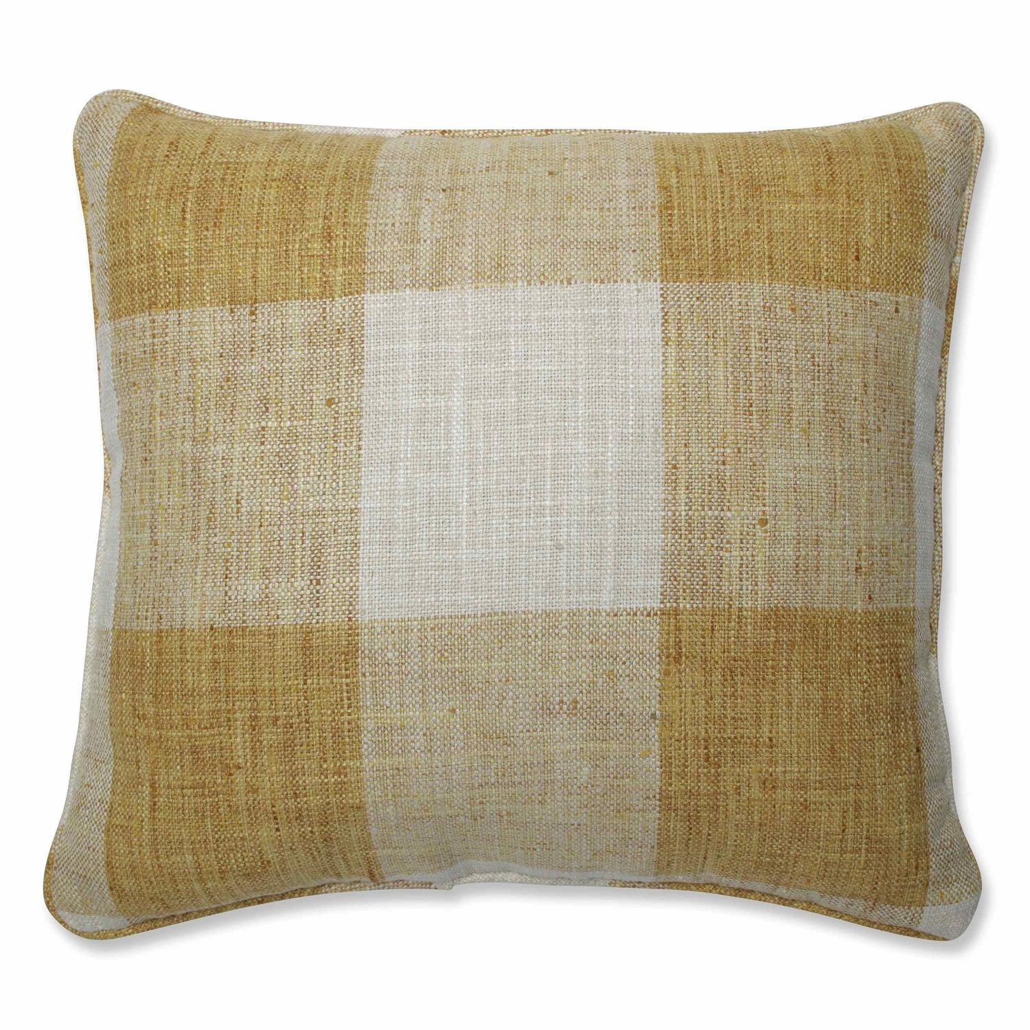 16.5" Yellow and White Plaid Pattern Indoor Square Throw Pillow with