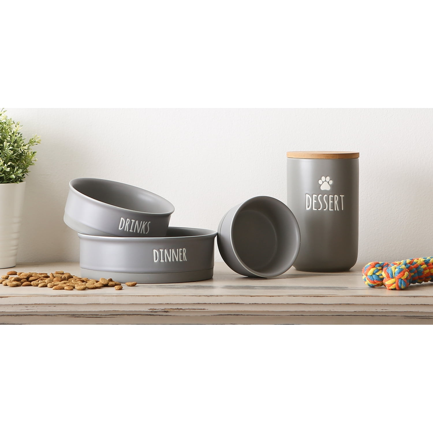 DII Pet Bowl Dinner And Drinks Gray Medium (Set of 2)