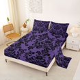 thumbnail image 2 of jejeloiu Spooky Skull Queen Sheets,Damask Pattern Queen Sheet Sets For Adults,Purple Black,4 Pieces,1 Flat Sheet, 1 Fitted Sheet and 2 Pillowcases, 2 of 6