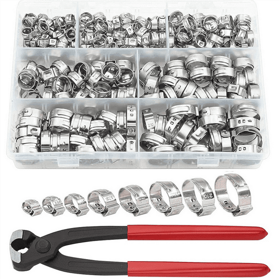 131 PCS Single Ear Hose Clamps, Stepless Clamps for Pipe Fittings