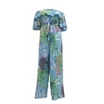 thumbnail image 5 of Biekopu Women Summer Beach Holiday Jumpsuits,Leaves Floral Print Off Shoulder Wide-Leg Pants Long Playsuits with Belt, 5 of 8