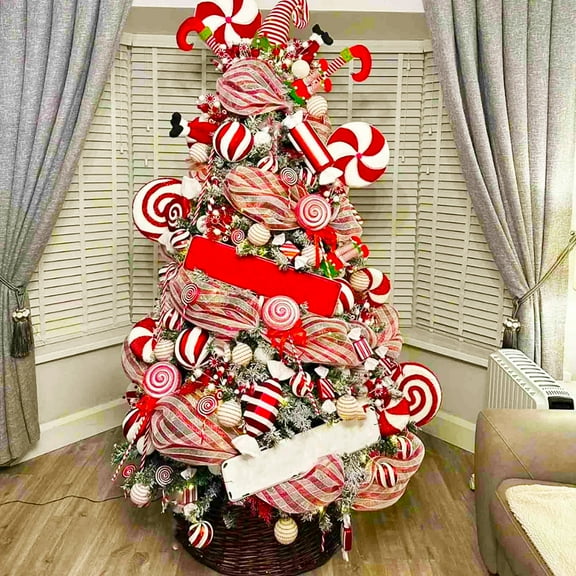 Upgraded Hots Christmas Candy Color Red And White Striped Mesh Rolls Diy Christmas Tree Decorative Ribbon Ribbon Mesh A