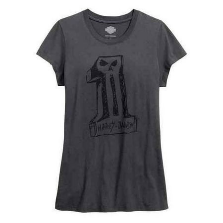 Harley-Davidson Women's Black Label Core Sketchy #1 Skull Tee, Gray 99181-16VW