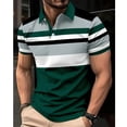 thumbnail image 3 of Fnnxeal Mens Polo Shirts Button Casual Striped Short Sleeve Summer Collared Polo Green Shirts for Men Size L, 3 of 7