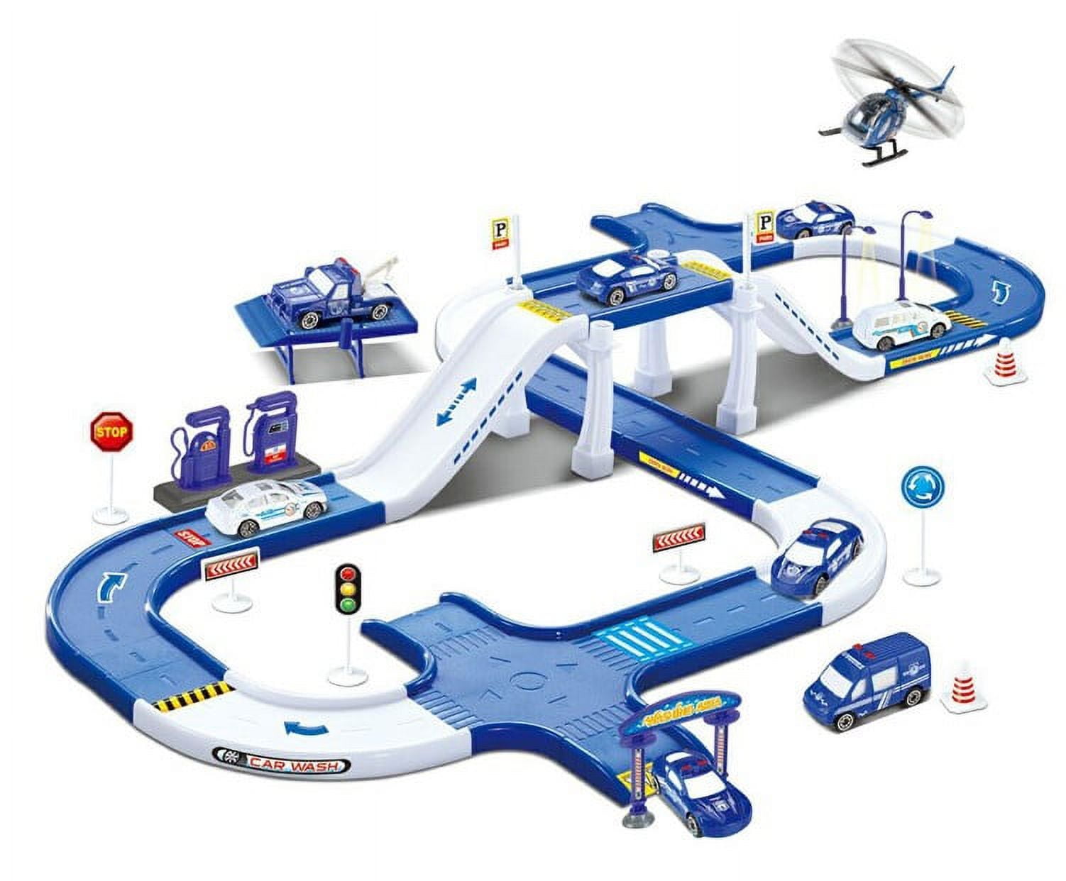 Police City Track Playset with Garage and Car Wash for Ages 3-5