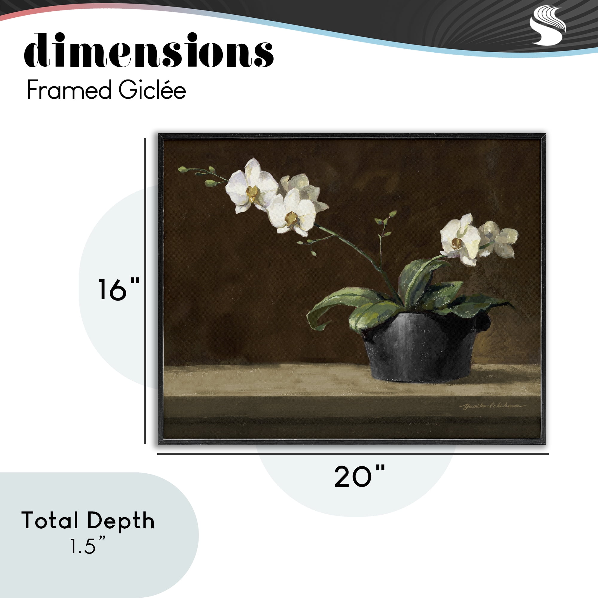 Stupell Industries Potted White Orchid on Ledge Black Framed Giclee Art, design by Yumiko Ichikawa