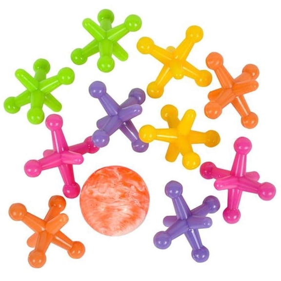 ArtCreativity Neon Jacks Game – 3‑Pack Plastic Jacks with Bouncy Balls, Classic Kids Party Game and Hand‑Eye Coordination Toy for Ages 6 and Up