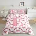 thumbnail image 2 of Castle Fairy Teenagers Cartoon Bow Knot Letter Monogrammed E Bedding Comforter Set 2pcs,Cute Bow-Tie Plaid Grid Twin Comforter Sets Microfiber,Dreamy Princess Breathable Bedding Set, 2 of 8