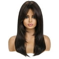 thumbnail image 2 of wigs human hair Dark Brown High Temperature Silk Eight Figure Bangs Long Straight Hair Wig lace front wigs, Brown, 2 of 8