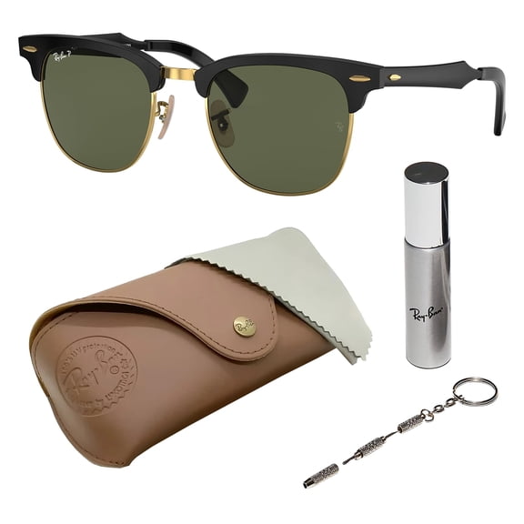 Ray-Ban RB3507 CLUBMASTER ALUMINUM POLARIZED Square Shaped Sunglasses for Men & Women - Includes Official Rayban Eyewear Kit - Ideal Formal & Casual Wear Sunglasses - G-15 Green Lens