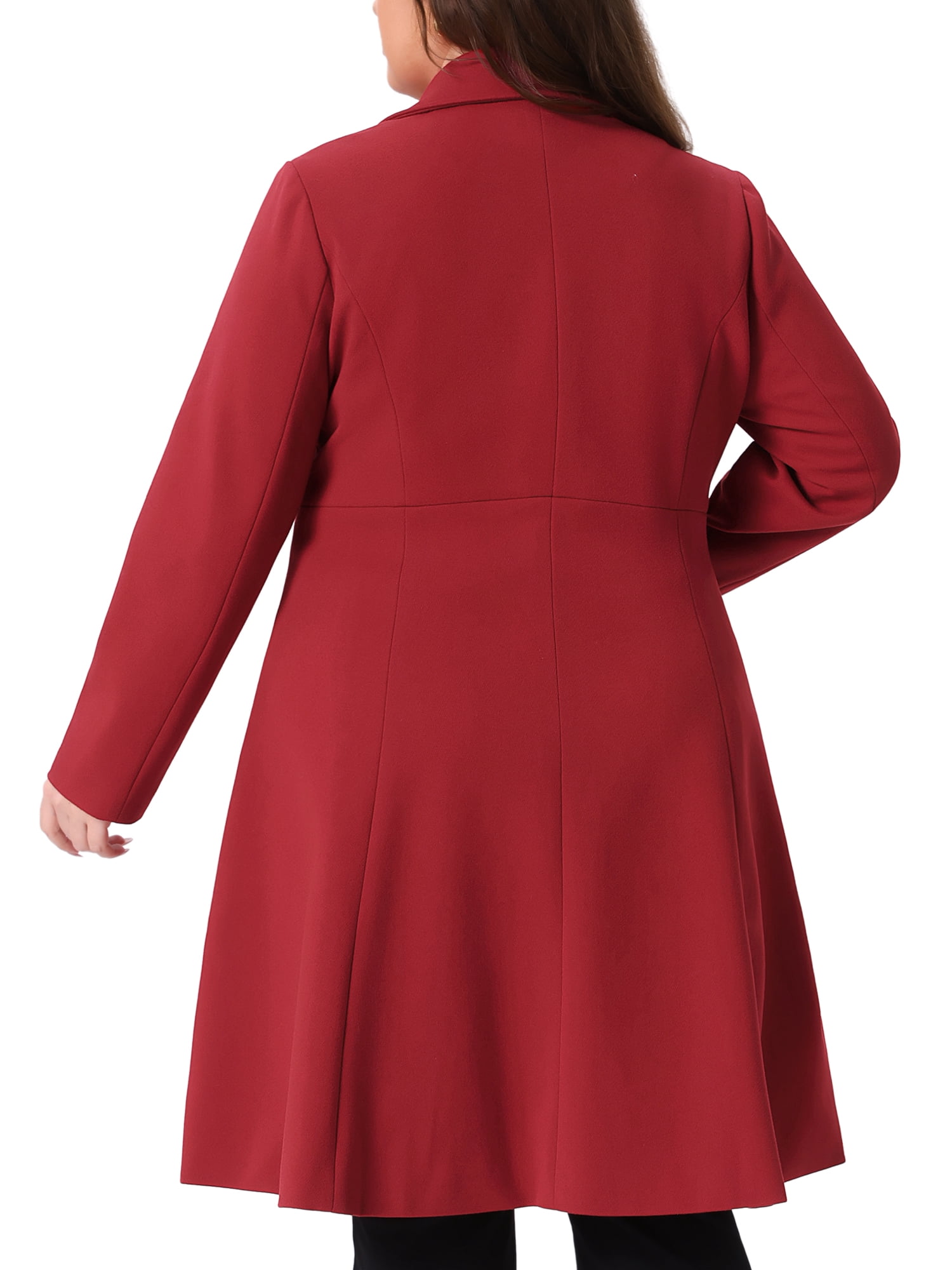 DARING DIVA Women's Plus Size Notch Lapel Double Breasted A Line Coat 4X Burgundy
