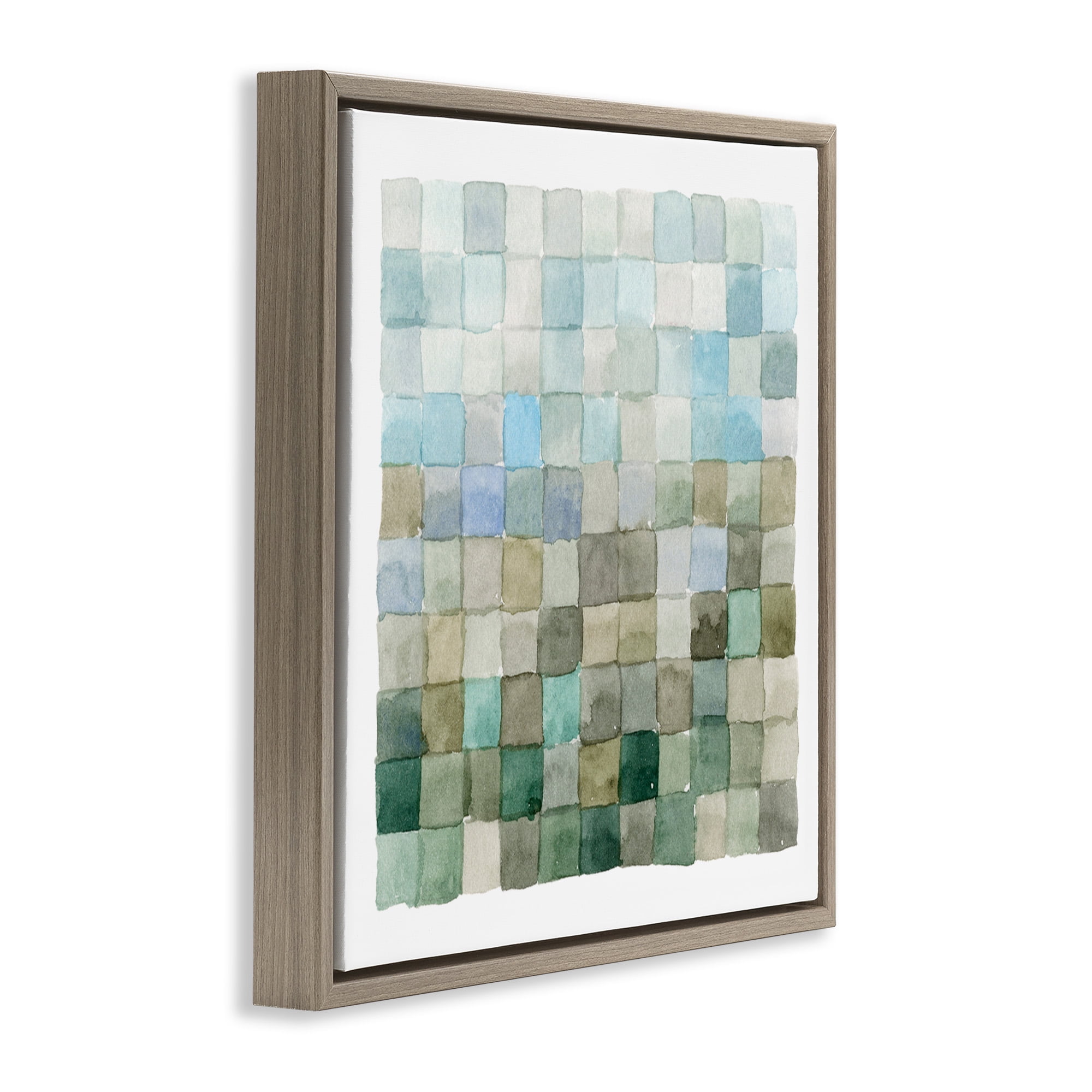 Stupell Industries Modern Watercolor Checkered Shapes Abstract Painting Brown Floater Framed Canvas Art Print Wall Art, 25 x 25