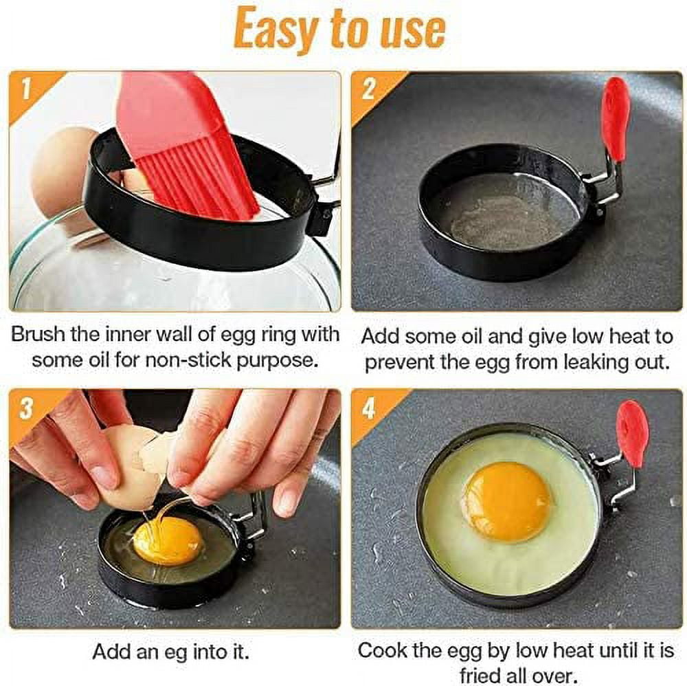 LTWQLing Egg Ring for Frying Eggs and English Muffin - Round Egg Shaper Mold with Anti-scald Handle - Stainless Steel Non-Stick Egg Cooker Ring - 2 Pack
