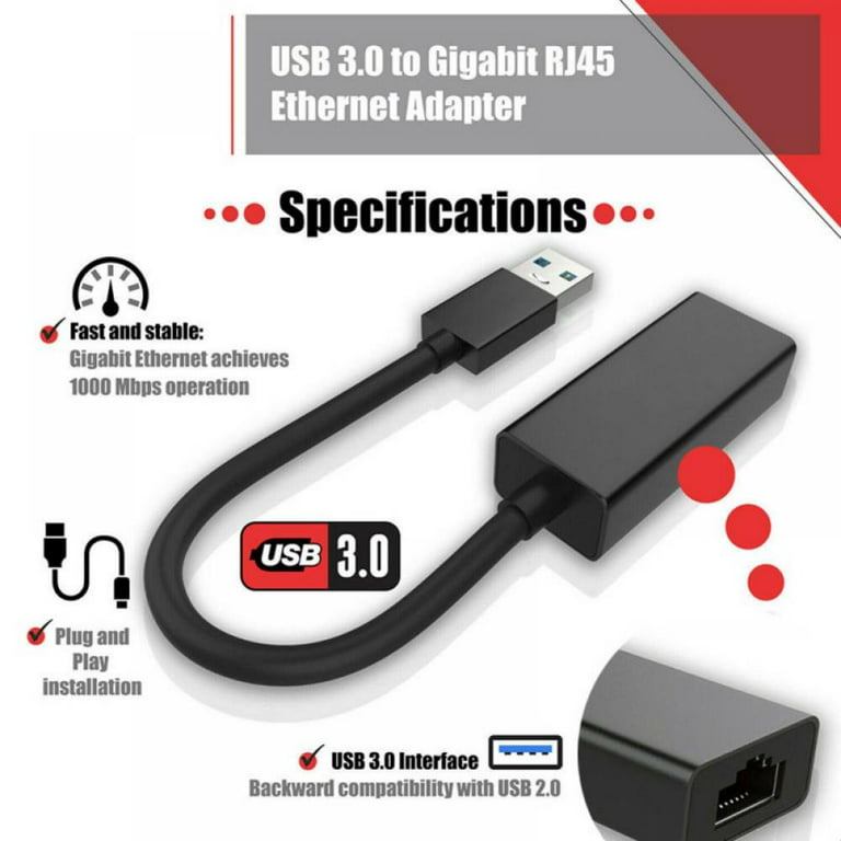 CableCreation USB to Ethernet Adapter 3.0, 10/100/1000 Mbps USB 3.0 to LAN  Ethernet Network Adapter, RJ45 to USB A Wired Internet Adapter Compatible