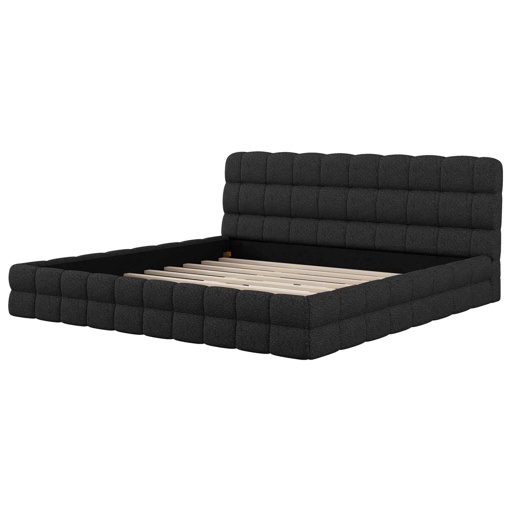 Euroco Upholstered King Size Platform Bed, Black