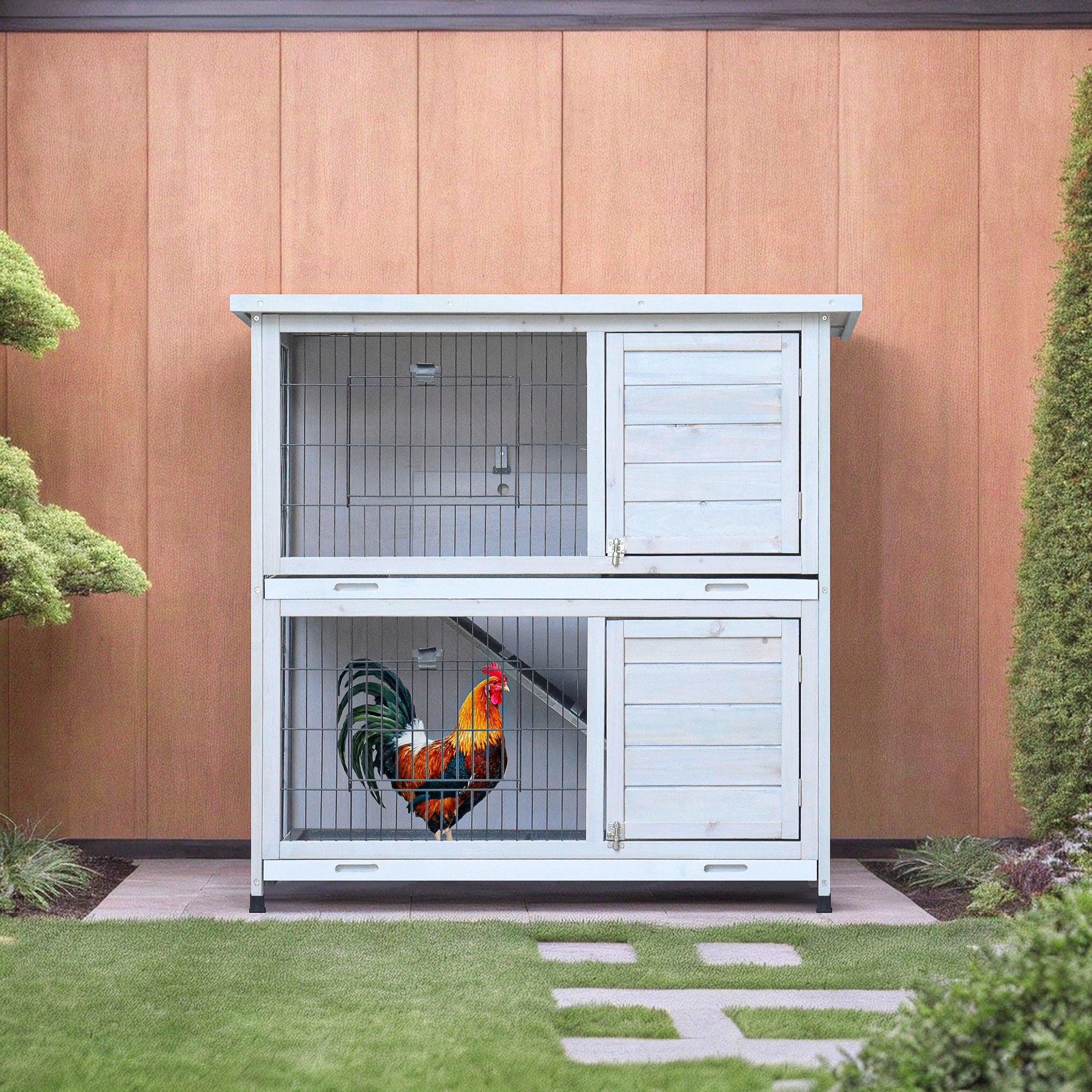 Pefilos 41" Rabbit Hutch Indoor, Wooden Bunny Hutch Outdoor Rabbit House Guinea Pig Cages, Gray