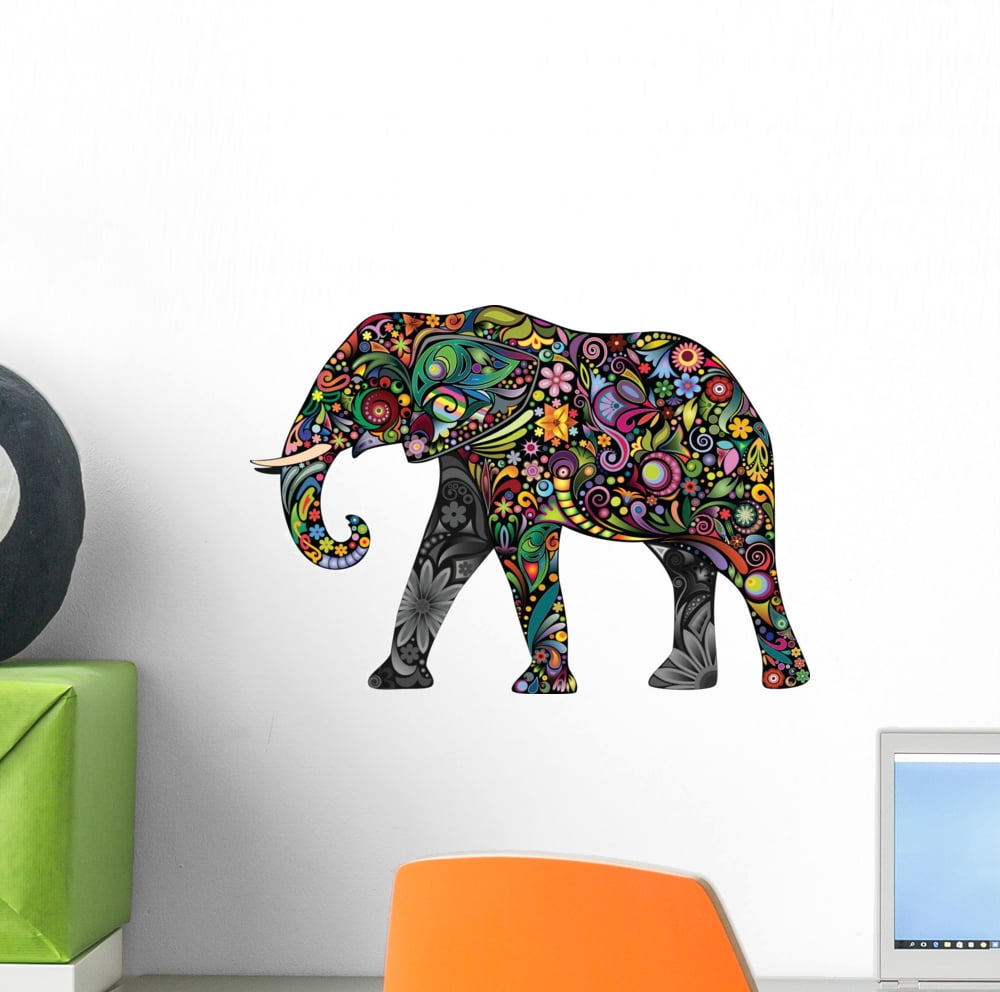 Cheerful Elephant Wall Decal Sticker By Wallmonkeys Vinyl Peel And Stick Graphic 12 In W X 8 In H Walmart Com Walmart Com