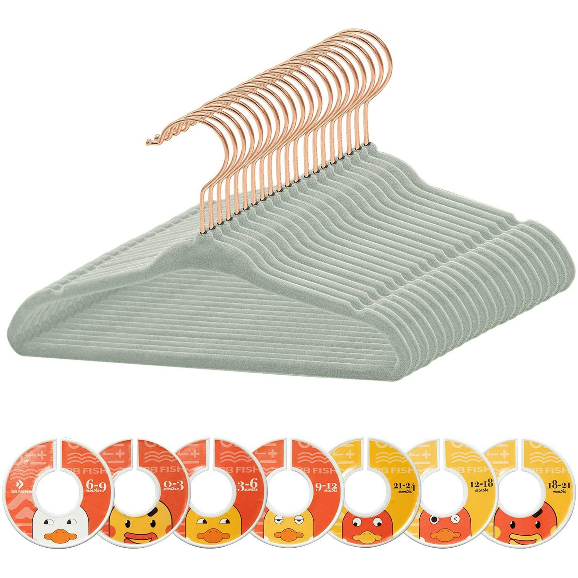 Kids Velvet Hangers with Rose Gold Hooks, 50 Pack Children Clothes
