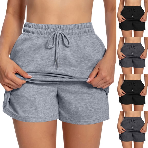 VBVC Women's High Waist Drawstring Sweat Shorts,Casual Loose Fit Comfy Lounge Shorts For Women,Ladies Summer Athletic Running Shorts with Pockets,Black,S-2XL